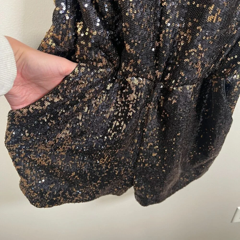 Shoshanna Sequin Zena Romper Size 6 Black Gold Party Cocktail New Years Glam